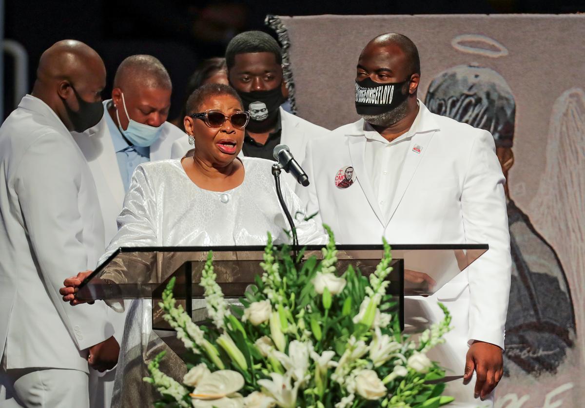 The family of of George Floyd comes to the podium to speak during the funeral for George Floyd, June 9, 2020, at The Fountain of Praise church in Houston. Floyd died after being restrained by Minneapolis Police officers on May 25. Photo: Reuters