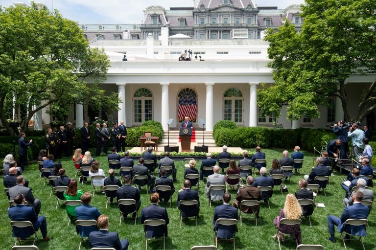 The audience, not including civil rights leaders,  at US President Donald Trump's police reforms signing. Photo: AFP