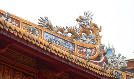 A decorative Asian dragon on the roof of the Meridian Gate at the Imperial City located within the citadel of Hue in Thua Thien-Hue Province, Vietnam, after its restoration. Photo: VGP