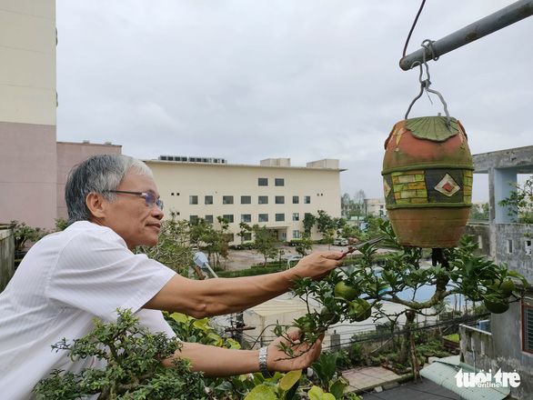 Thanh takes care of his bonsai. Photo: Duc Tai / Tuoi Tre