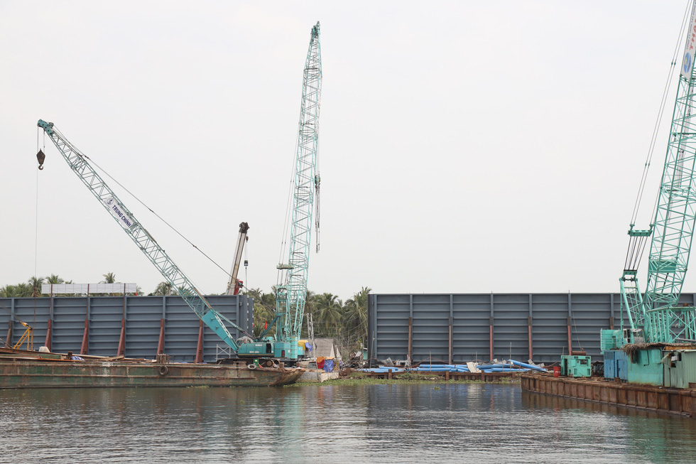 The Cai Be sluice gate project is pictured in Kien Giang Province, Vietnam, February 5, 2021. Photo: Chi Quoc / Tuoi Tre