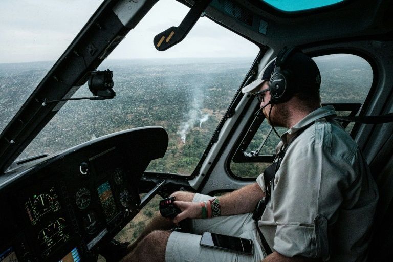 Helicopters are sent out to spot swarms in the early morning as the locusts are roosting in trees and bushes. Pilots then call in pesticide-spraying aircraft to kill the insects. Photo: AFP