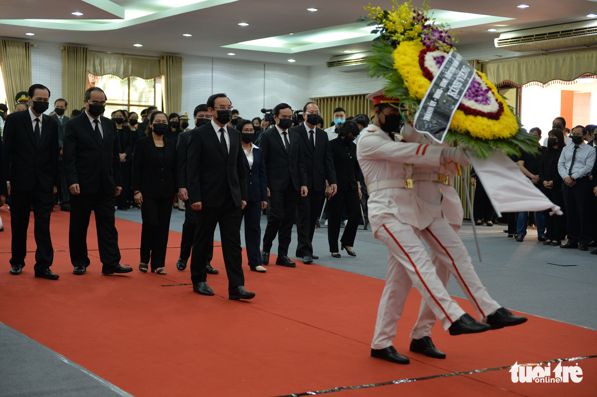 Ho Chi Minh City leaders and officials arrive at the funeral of former Deputy Prime Minister Truong Vinh Trong in Ben Tre Province, Vietnam, February 21, 2021. Photo: Tu Trung / Tuoi Tre