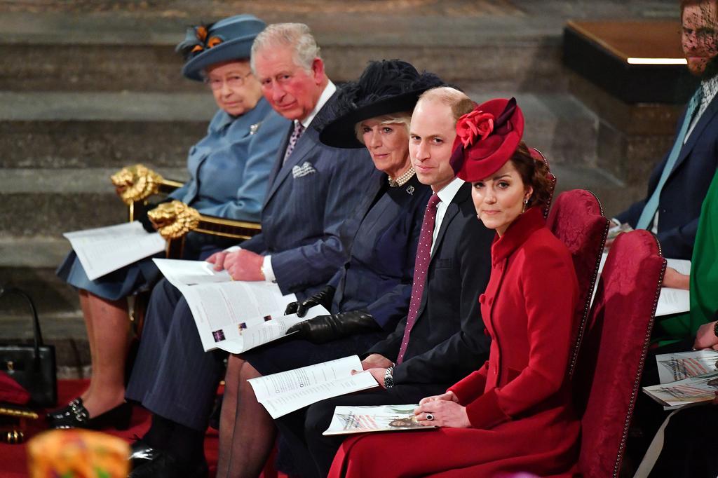 Britain's Queen Elizabeth II, Prince Charles, Camilla, Duchess of Cornwall, Prince Harry and Meghan, Duchess of Sussex, and Prince William and Catherine, Duchess of Cambridge attend the annual Commonwealth Service at Westminster Abbey in London, Britain March 9, 2020. Photo: Reuters