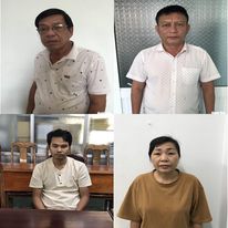 From left to right, downward, Dao Ngoc Canh, Ngo Van Trong, Vu Van Quy and Hoang Thi Tam are pictured at the An Giang police station. Photo: An Giang Department of Public Security/Handout via Tuoi Tre
