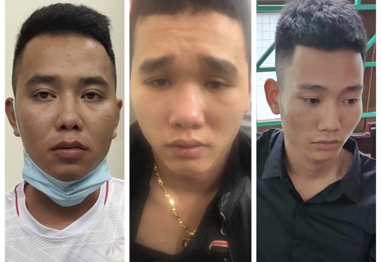 Trieu Ong Nhat, Hoang Ong Nhat, and Luong Thanh Mieu are held at the police station in Dong Da District, Hanoi in this supplied photo.
